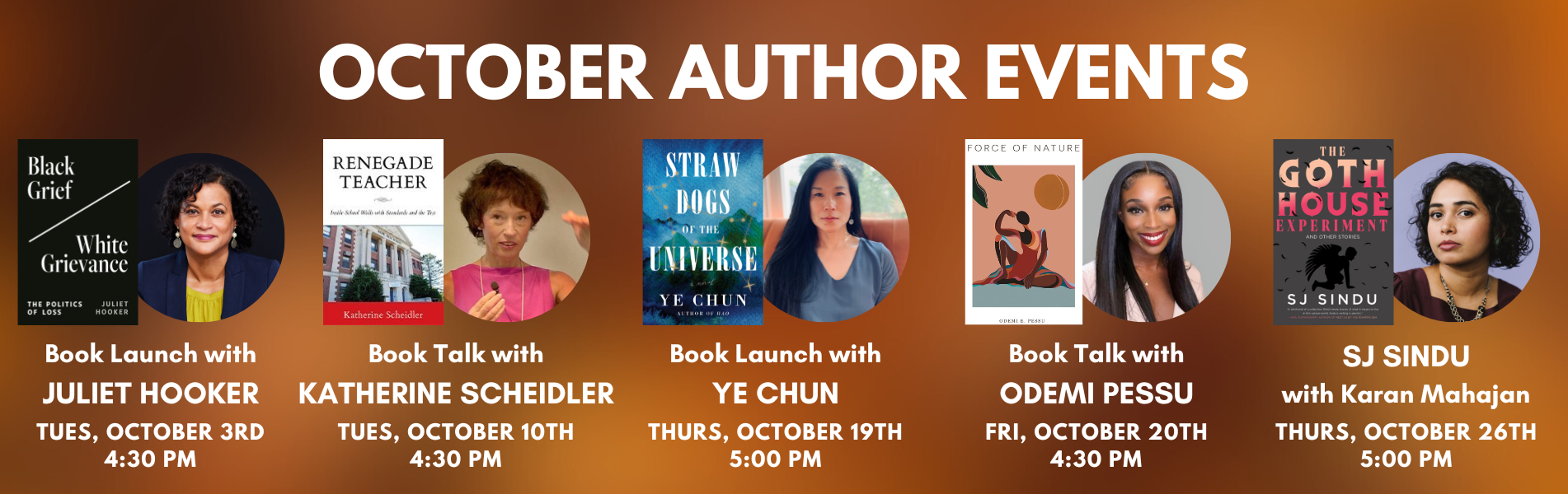 Author Events in October at the Brown Bookstore!